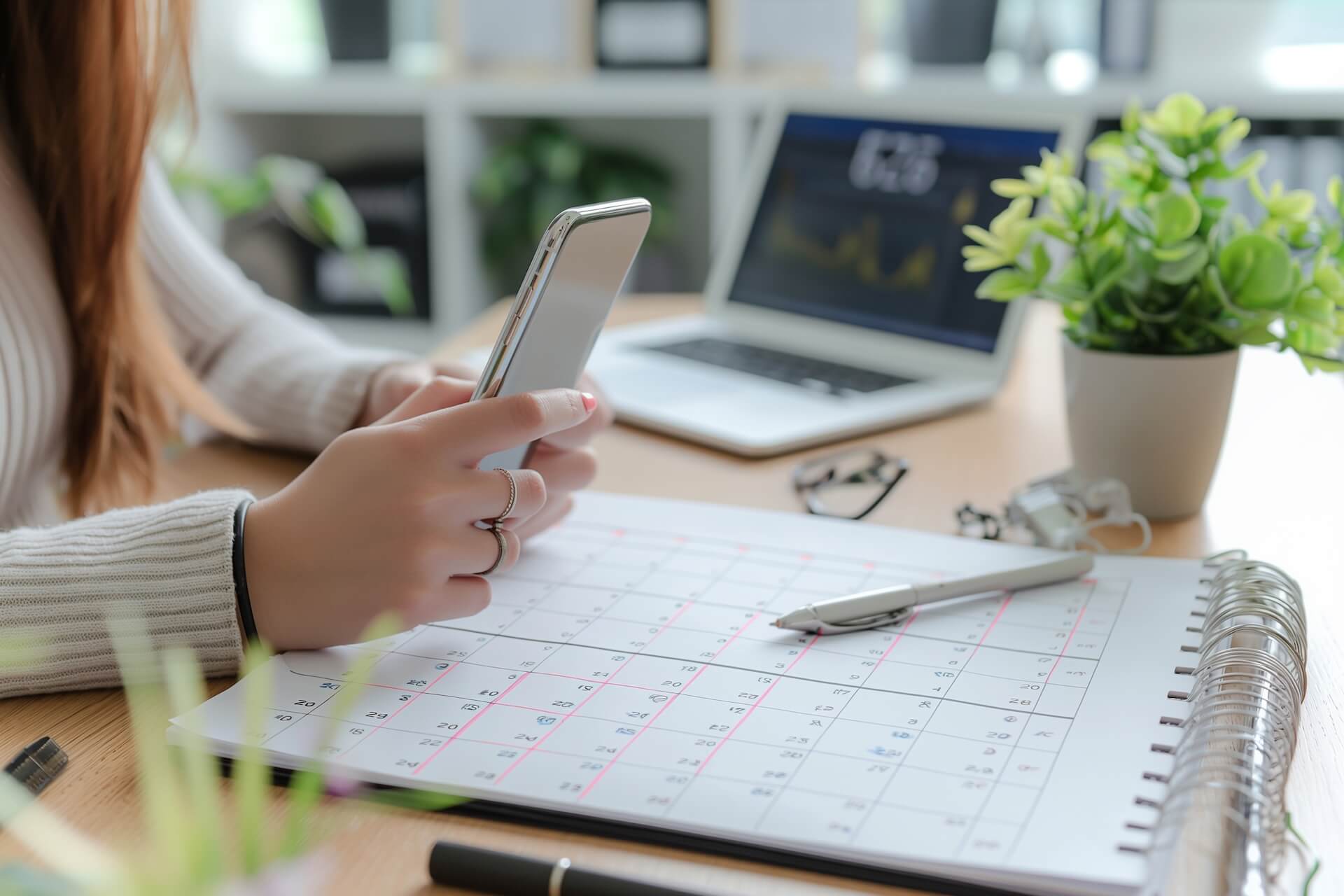 Business owner checking appointment schedule on a phone